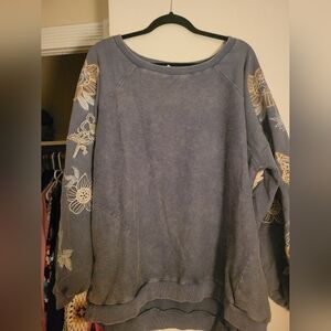 Velvet Blue Floral Embroidered Sweater